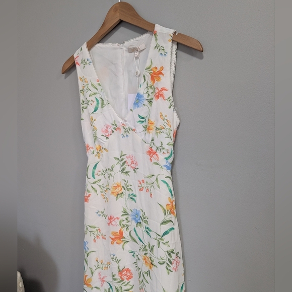 Wayf Green Orange Blue Pink Floral V Neck Midi Small NWT Summer Pretty Dress - Picture 12 of 12